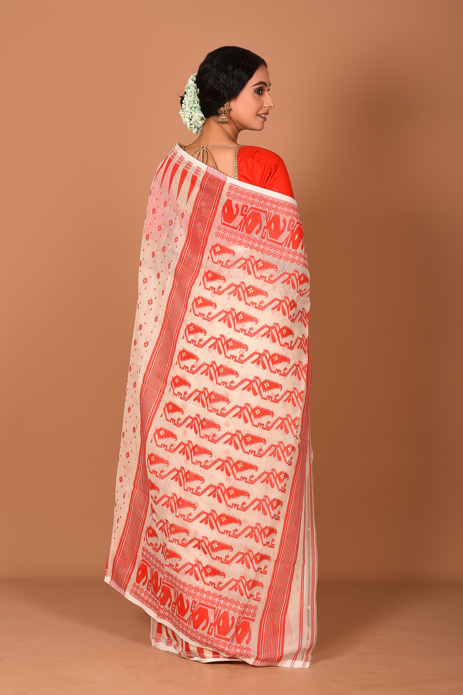 Offwhite and Red Jamdani Saree - Keya Seth Exclusive