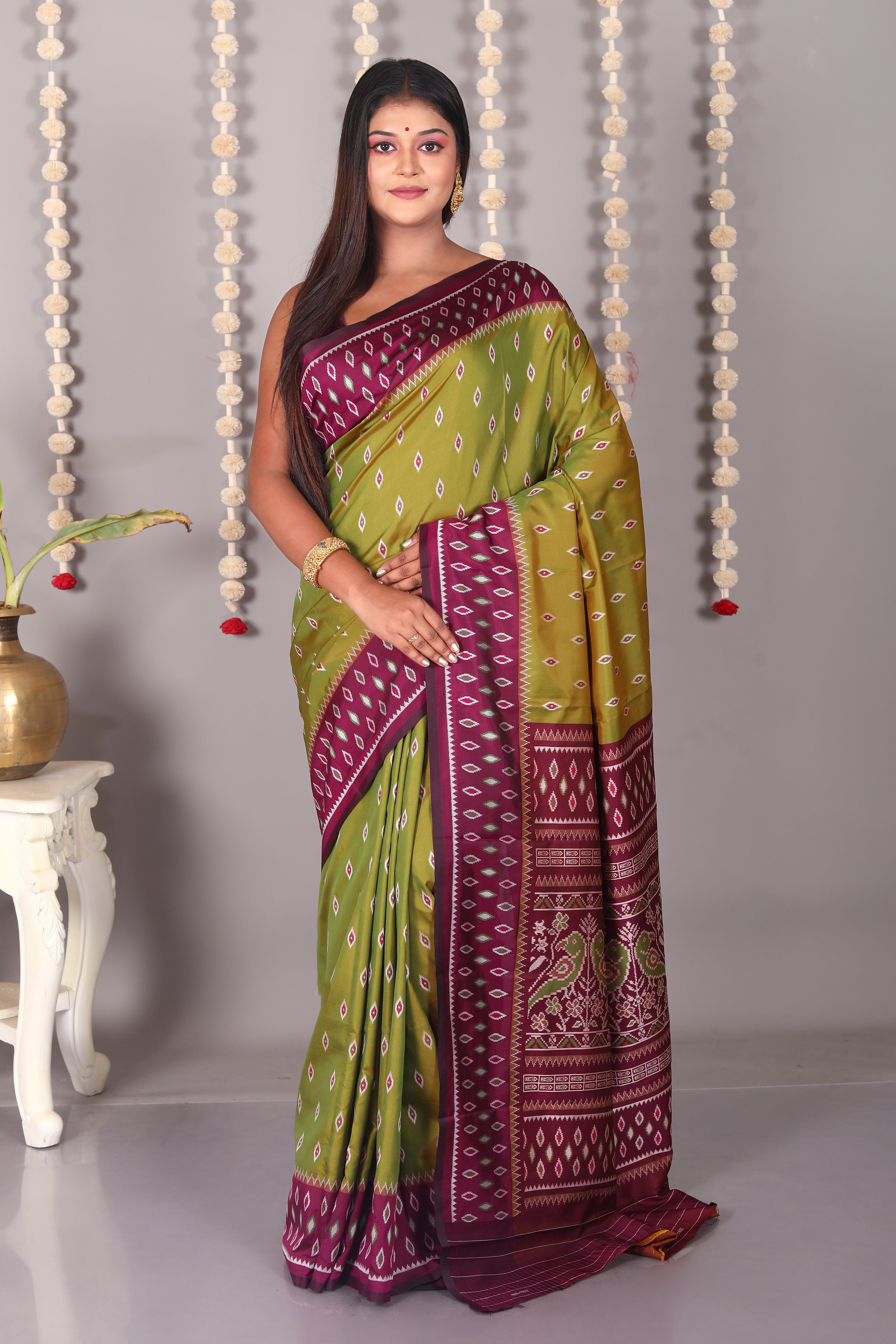 Olive Green Blended Ikkat Silk Saree - Keya Seth Exclusive