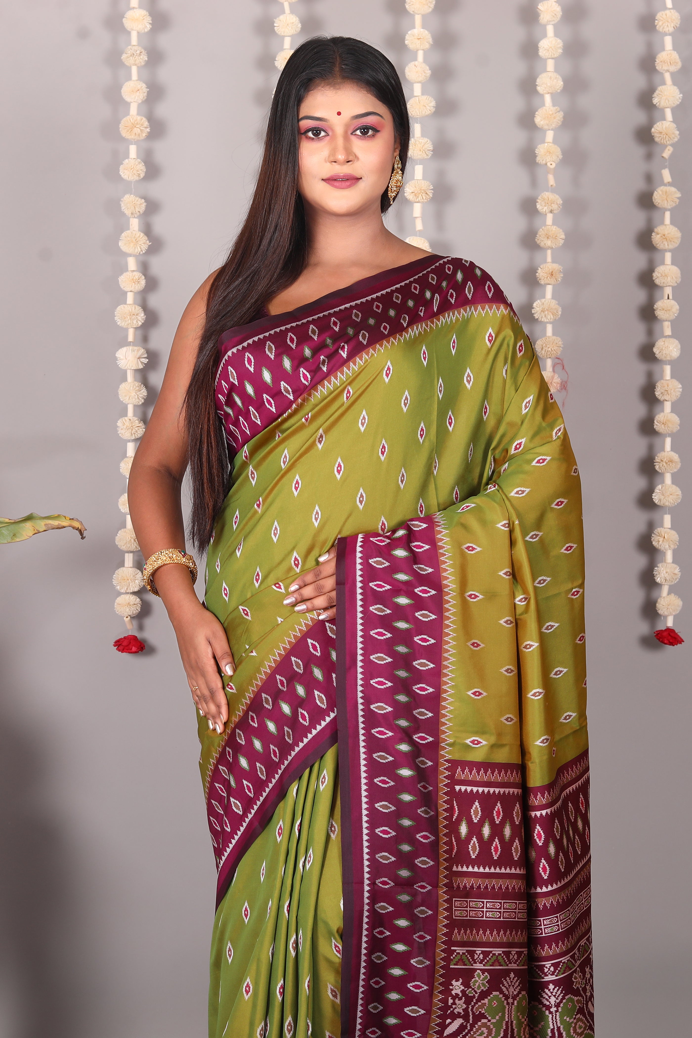 Olive Green Blended Ikkat Silk Saree - Keya Seth Exclusive