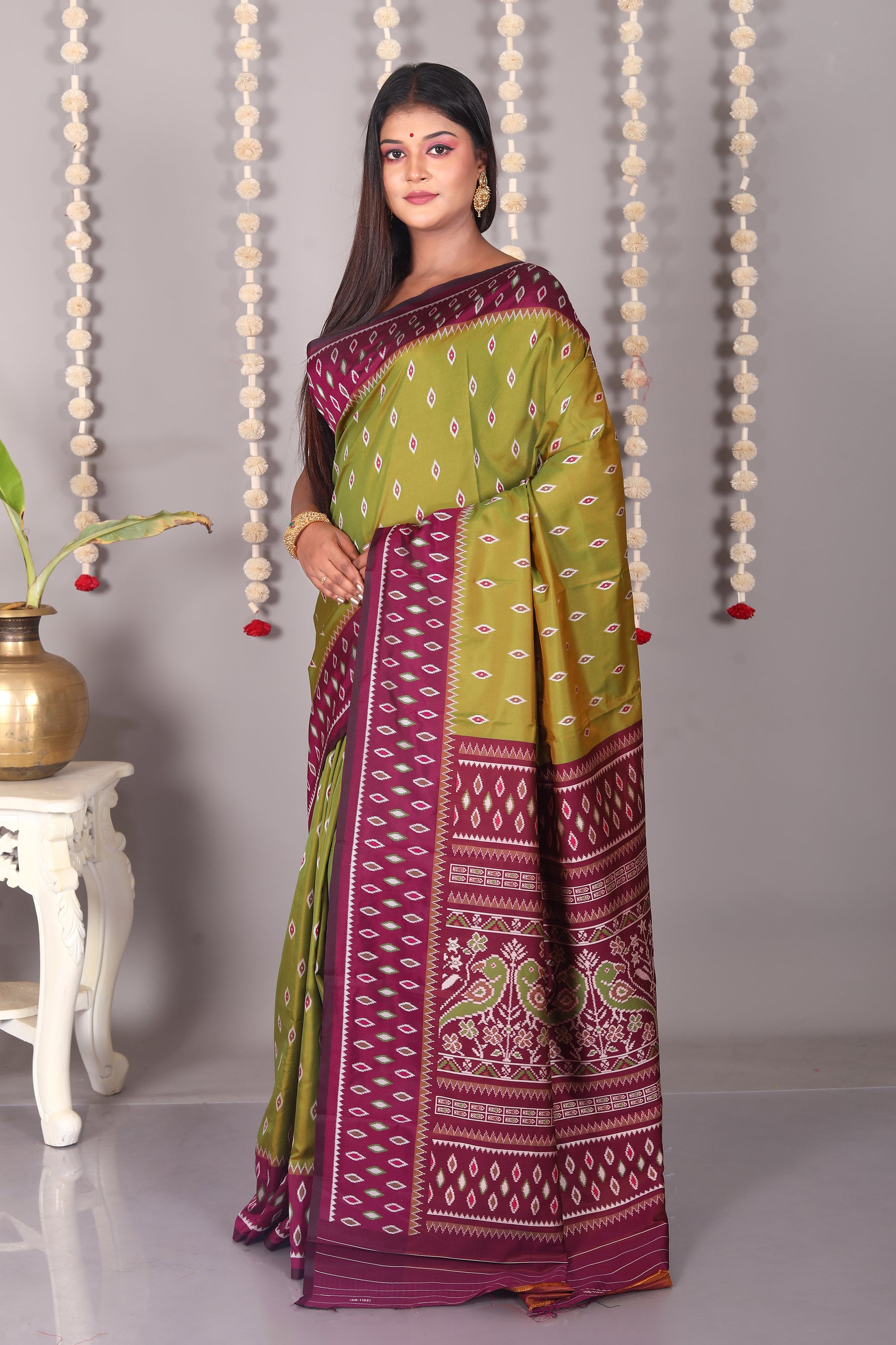 Olive Green Blended Ikkat Silk Saree - Keya Seth Exclusive