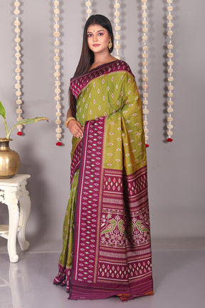 Olive Green Blended Ikkat Silk Saree - Keya Seth Exclusive