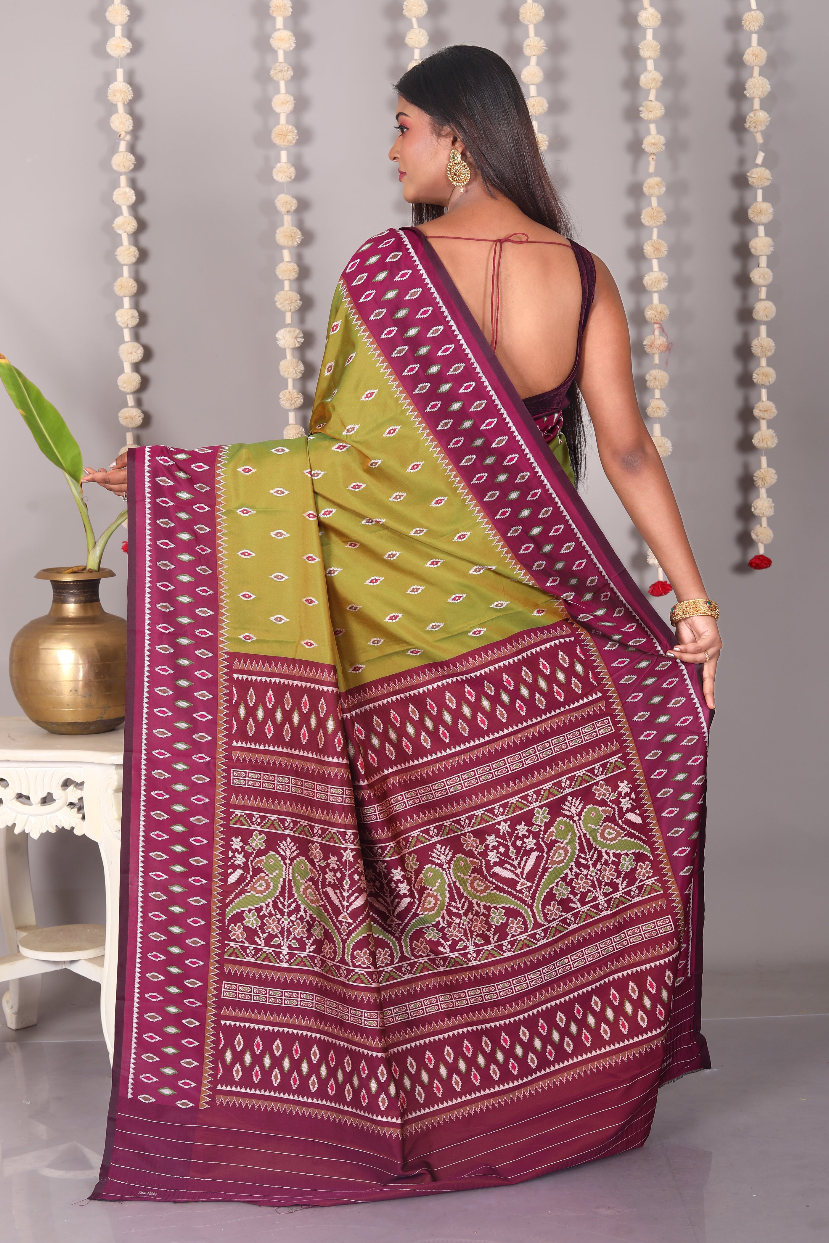 Olive Green Blended Ikkat Silk Saree - Keya Seth Exclusive