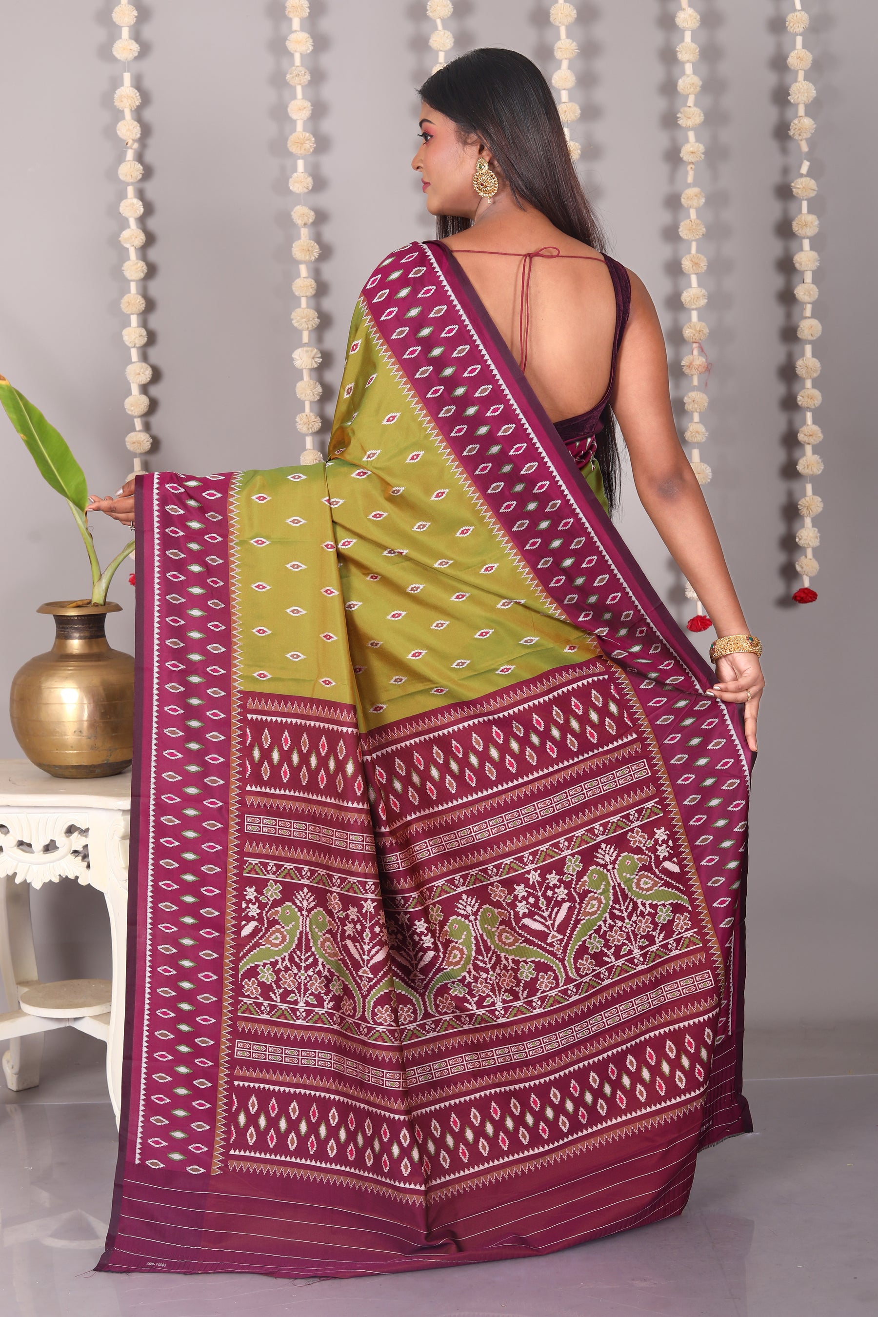 Olive Green Blended Ikkat Silk Saree - Keya Seth Exclusive