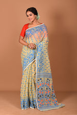 Load image into Gallery viewer, Offwhite and Blue Jamdani Saree - Keya Seth Exclusive
