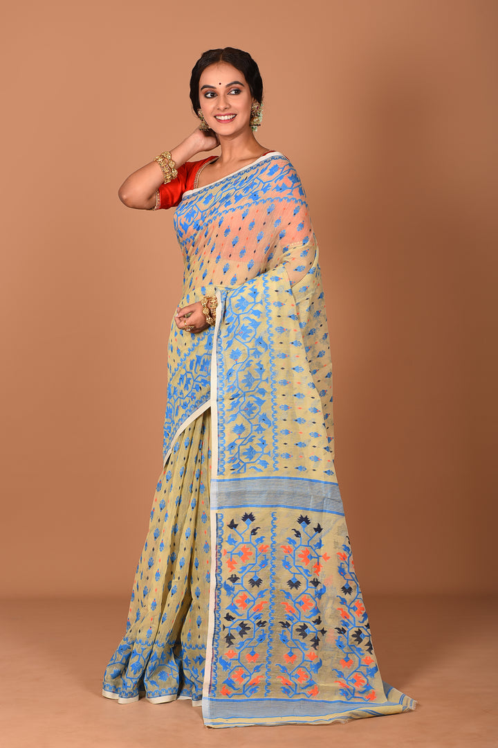 Offwhite and Blue Jamdani Saree - Keya Seth Exclusive