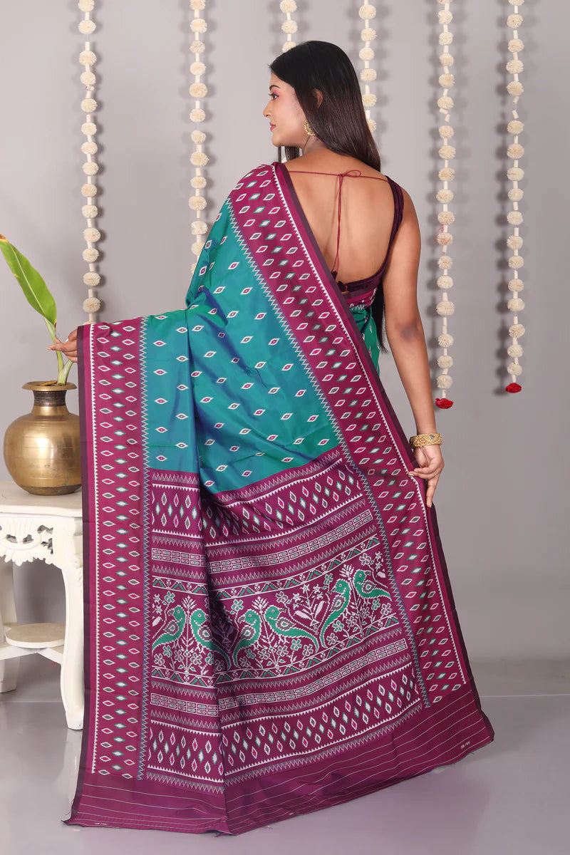 Dual Tone Green Blended Ikkat Silk Saree - Keya Seth Exclusive