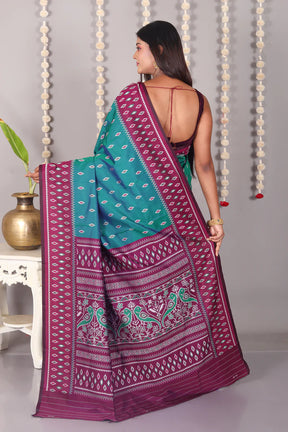 Dual Tone Green Blended Ikkat Silk Saree - Keya Seth Exclusive