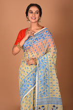 Load image into Gallery viewer, Offwhite and Blue Jamdani Saree - Keya Seth Exclusive
