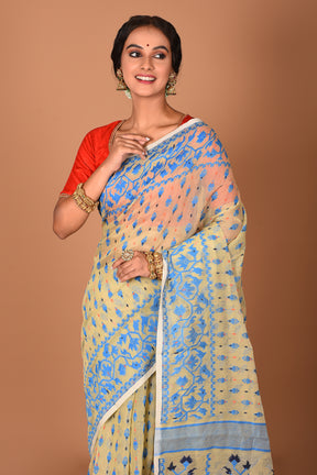 Offwhite and Blue Jamdani Saree - Keya Seth Exclusive