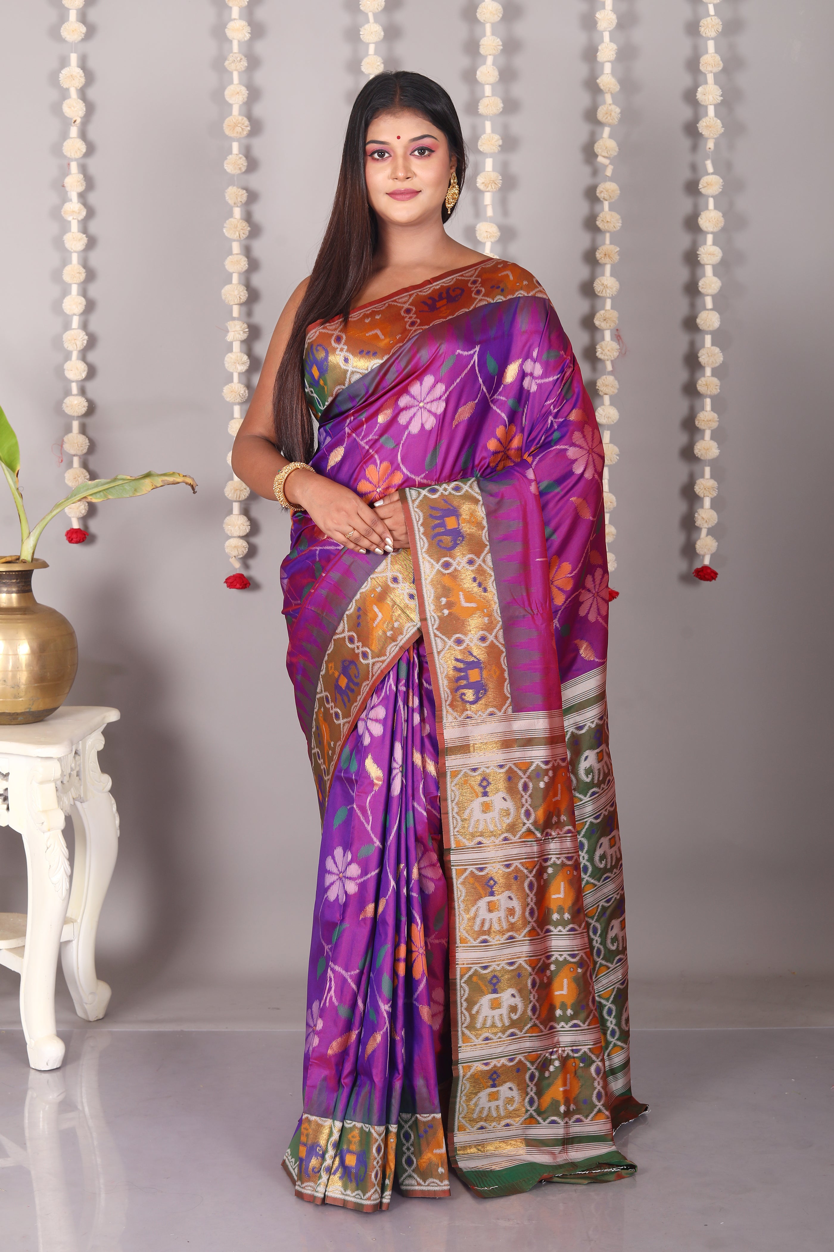 Dual Tone Purple Blended Ikkat Silk Saree - Keya Seth Exclusive