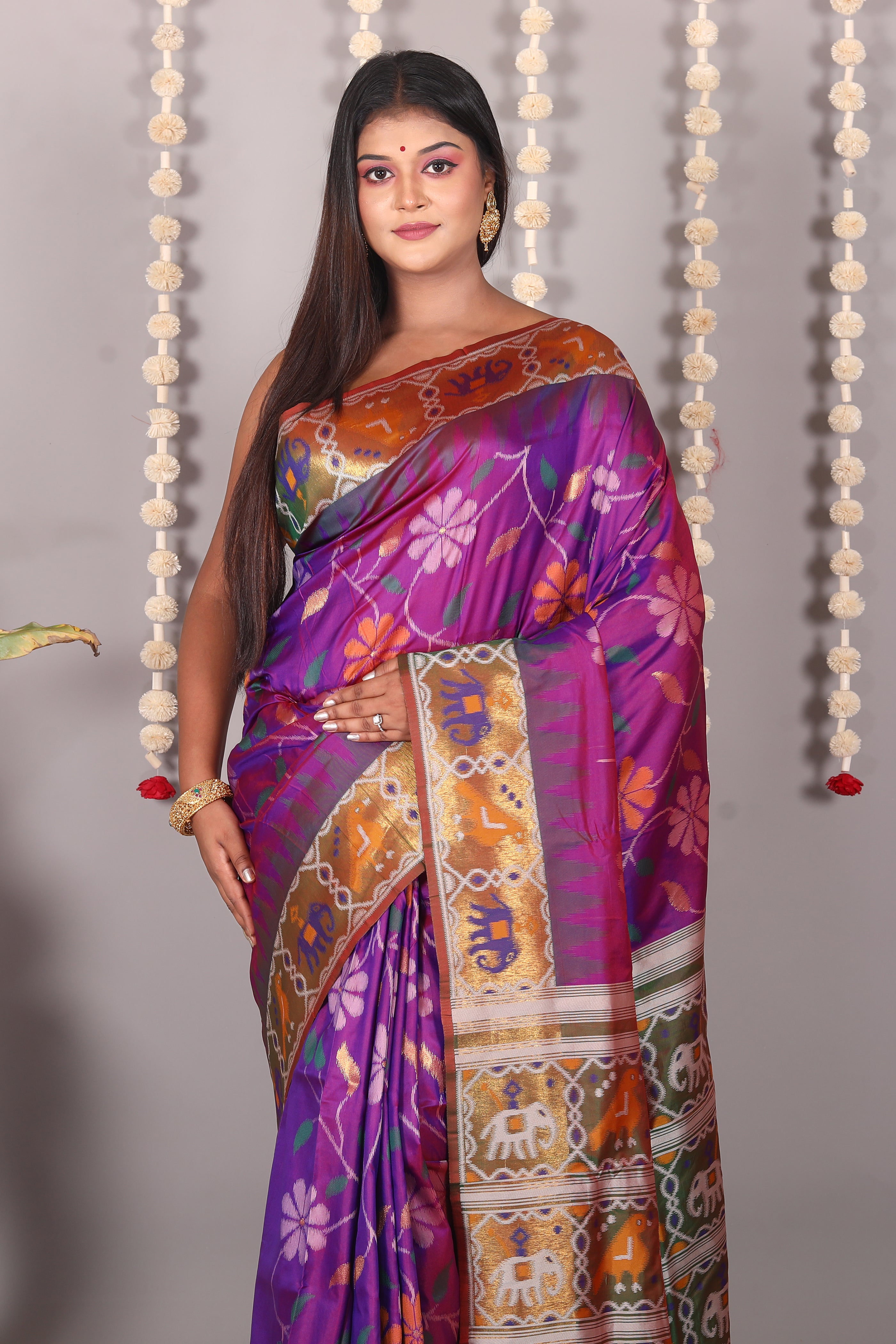 Dual Tone Purple Blended Ikkat Silk Saree - Keya Seth Exclusive