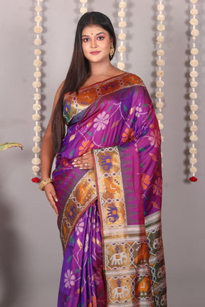 Dual Tone Purple Blended Ikkat Silk Saree - Keya Seth Exclusive