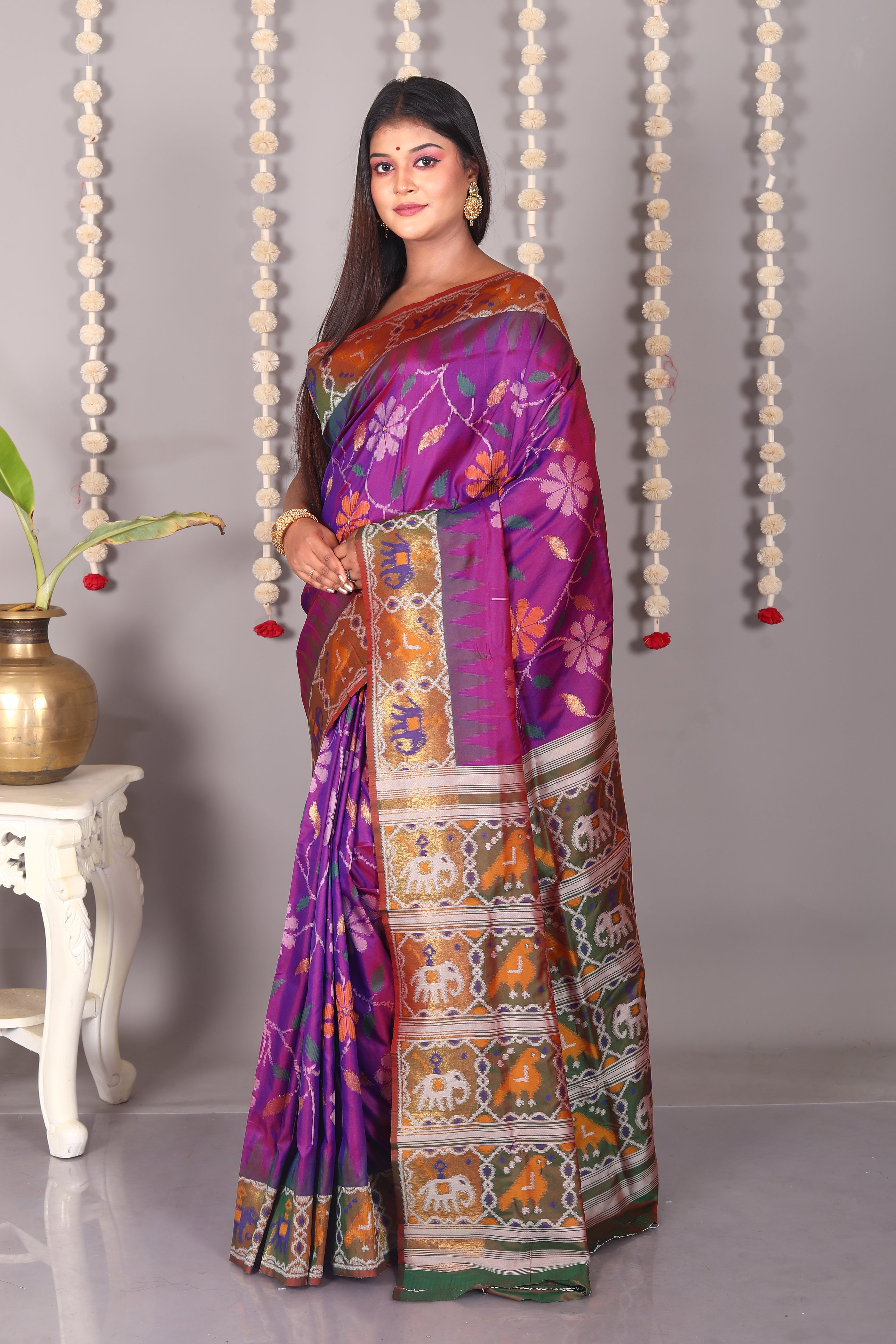 Dual Tone Purple Blended Ikkat Silk Saree - Keya Seth Exclusive