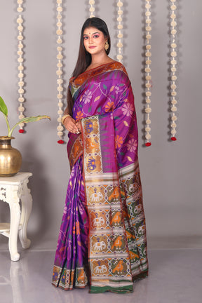 Dual Tone Purple Blended Ikkat Silk Saree - Keya Seth Exclusive