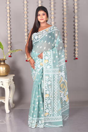 Light Green Cotton Jamdani Saree - Keya Seth Exclusive