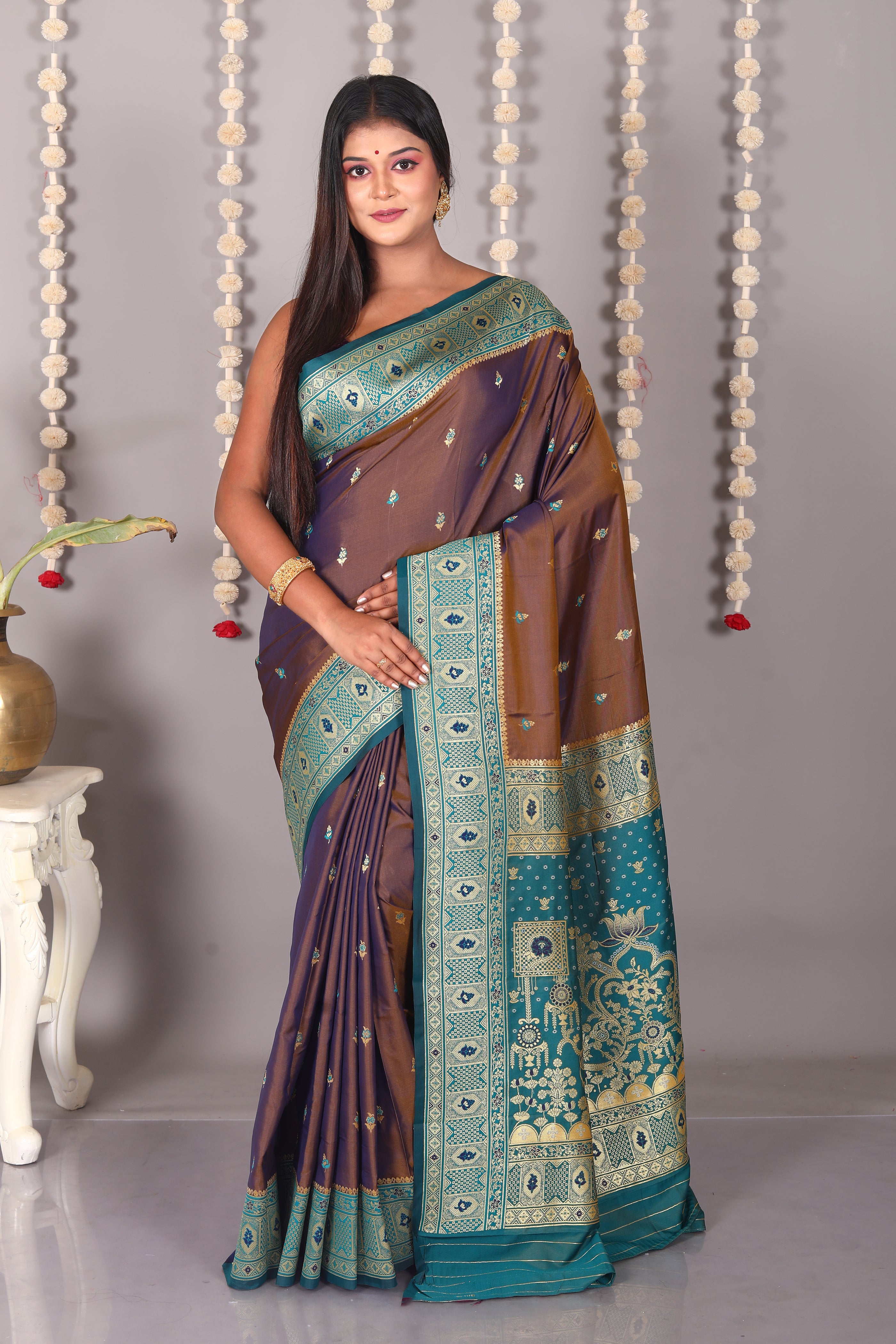 Brown Blended Katan Silk Saree - Keya Seth Exclusive