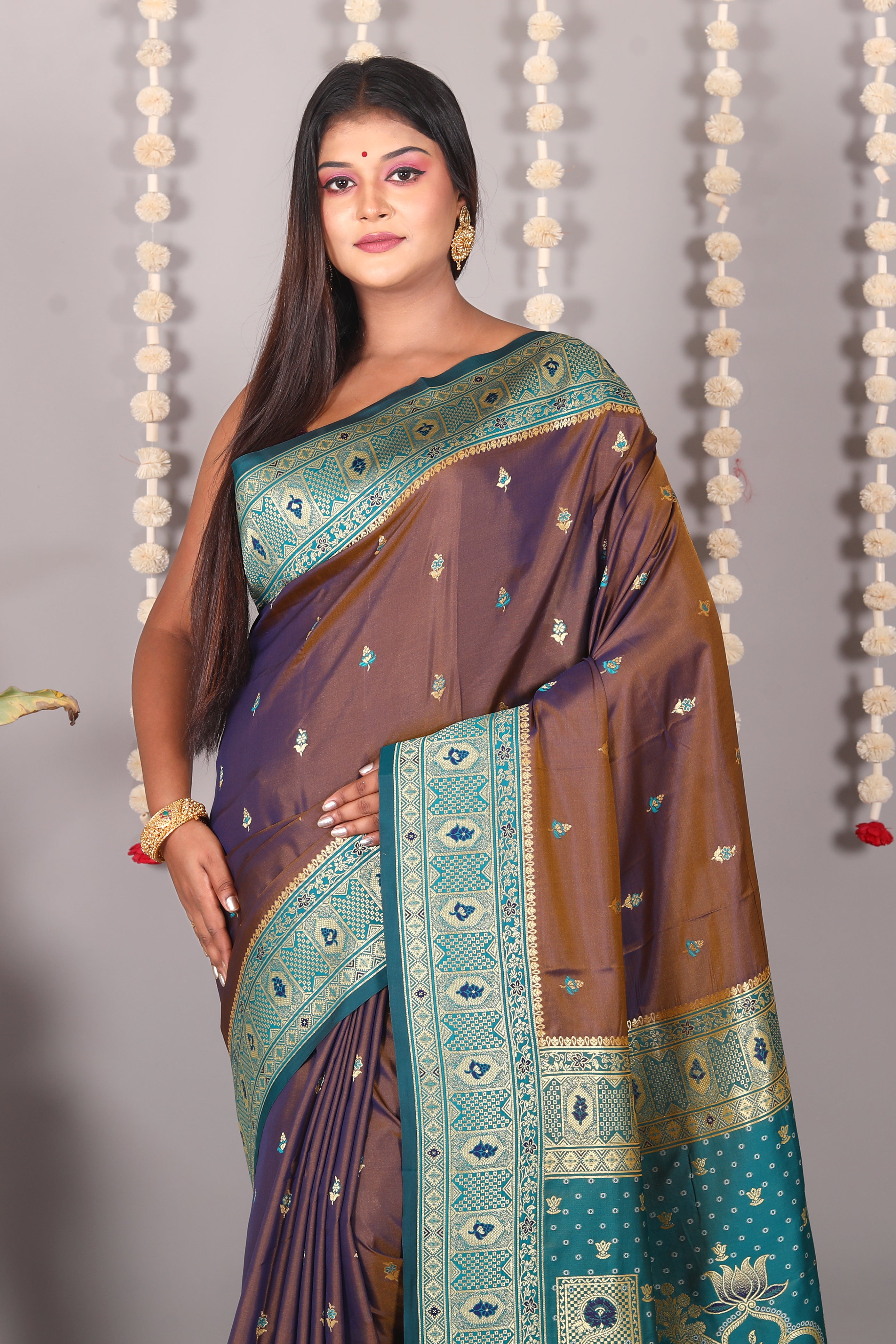 Brown Blended Katan Silk Saree - Keya Seth Exclusive