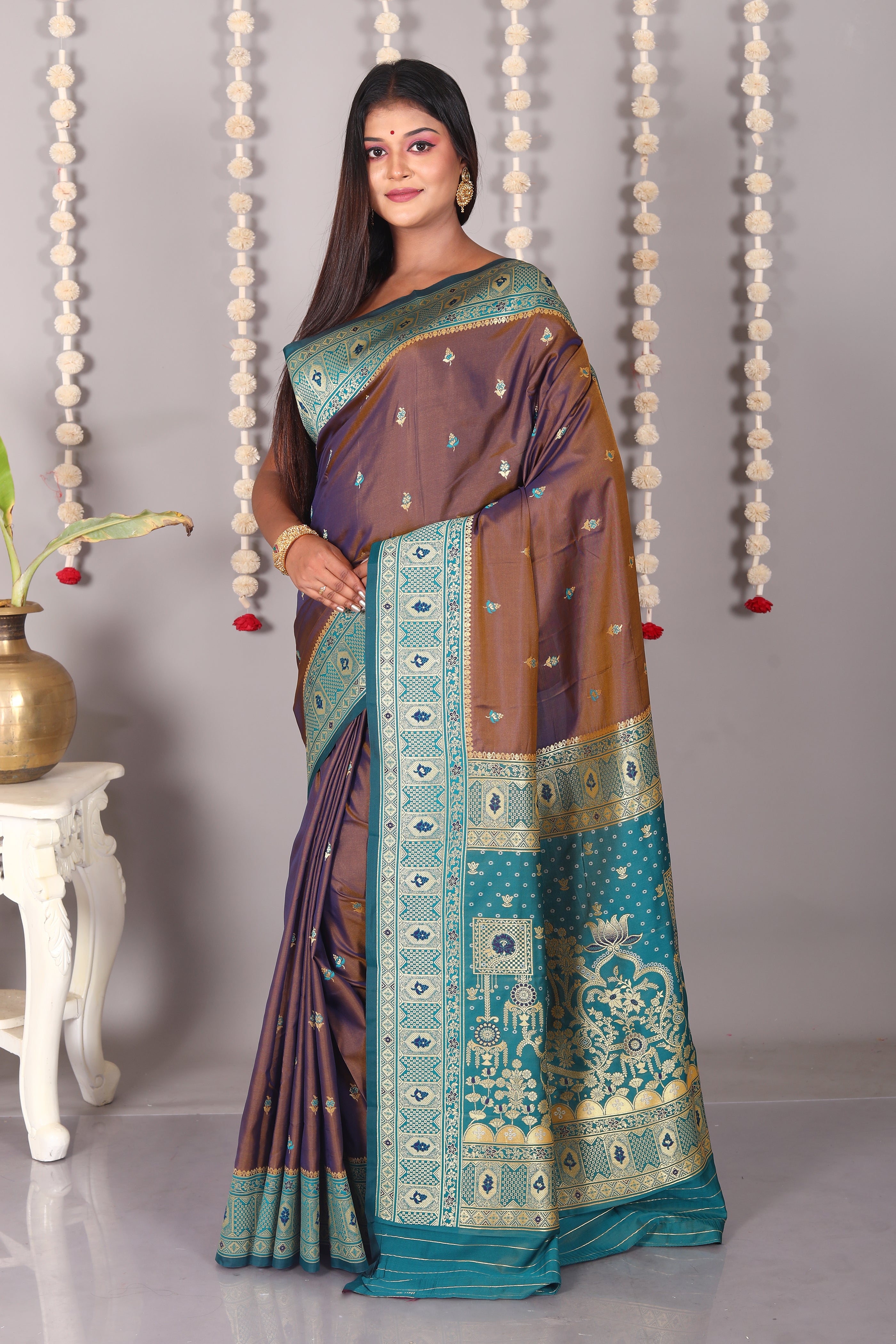 Brown Blended Katan Silk Saree - Keya Seth Exclusive