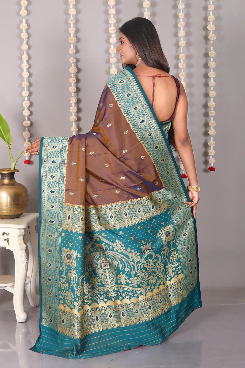 Brown Blended Katan Silk Saree - Keya Seth Exclusive