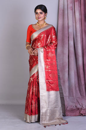 Red Art Silk Saree with Golden Zari - Keya Seth Exclusive