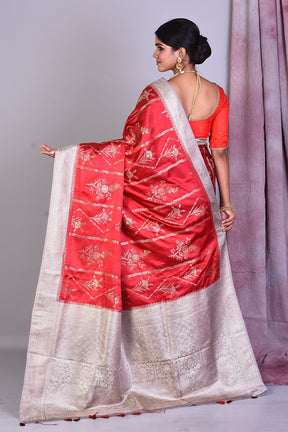 Red Art Silk Saree with Golden Zari - Keya Seth Exclusive