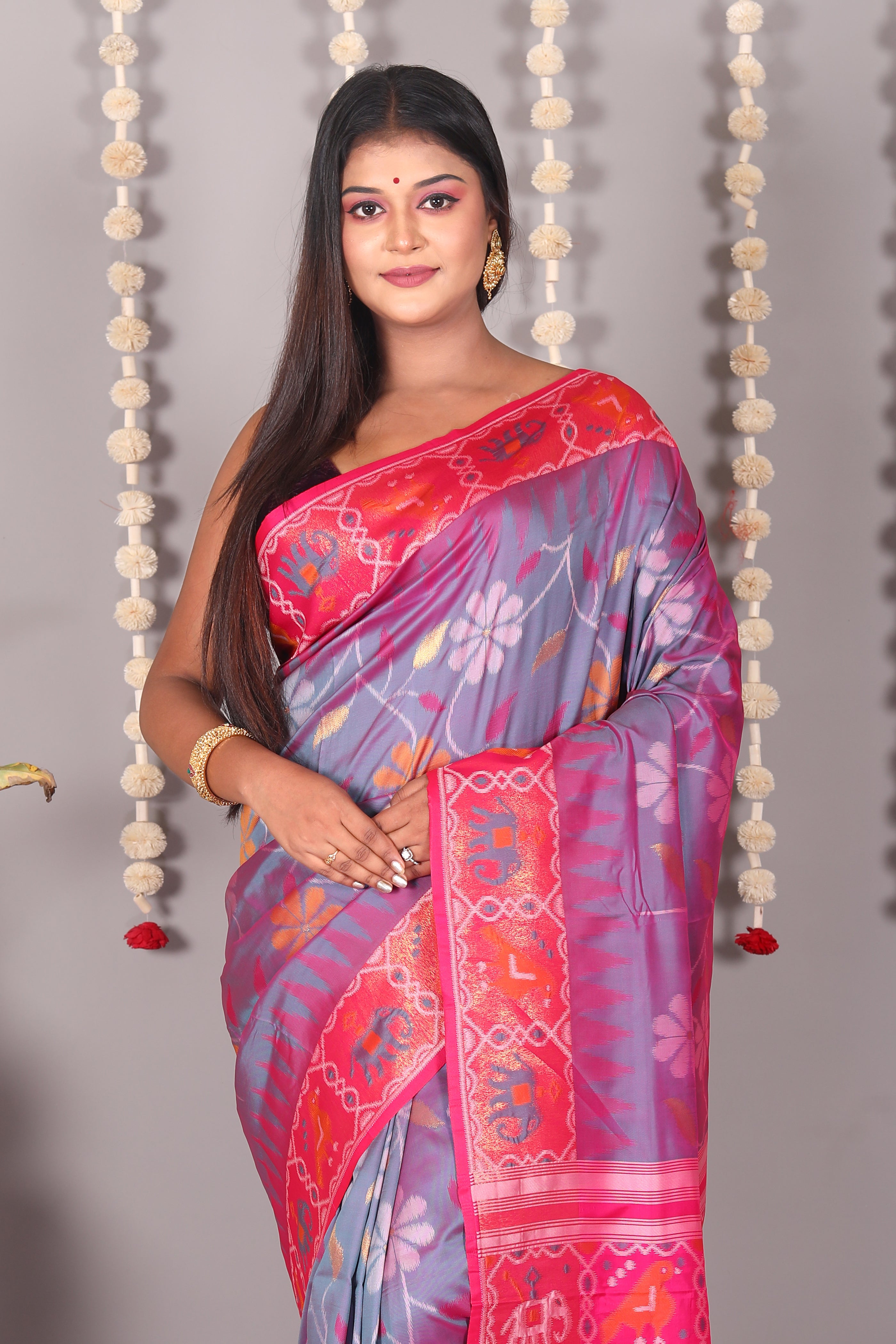 Grey Blended Ikkat Silk Saree - Keya Seth Exclusive