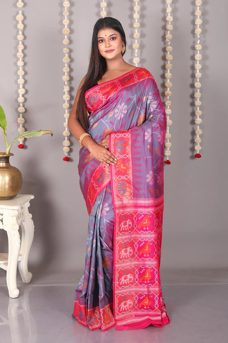 Grey Blended Ikkat Silk Saree - Keya Seth Exclusive