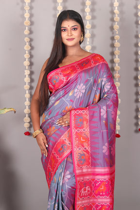 Grey Blended Ikkat Silk Saree - Keya Seth Exclusive