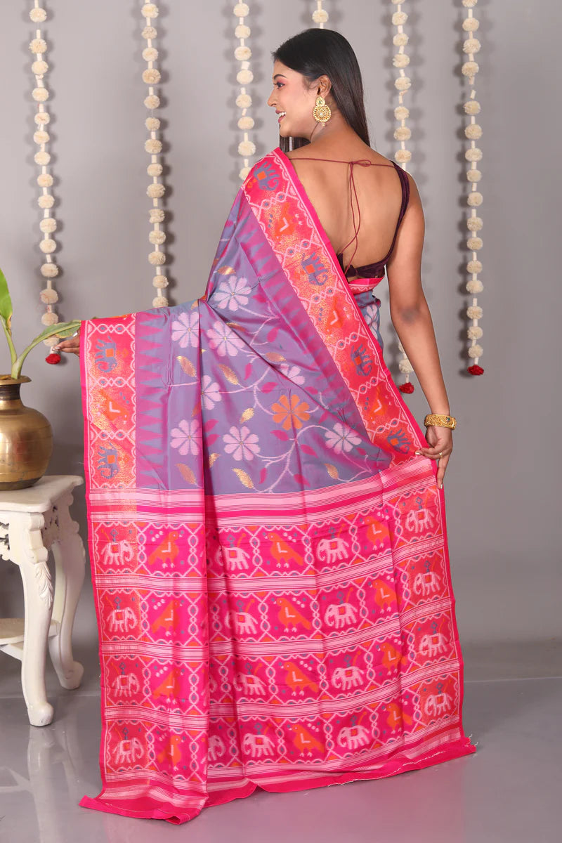Grey Blended Ikkat Silk Saree - Keya Seth Exclusive