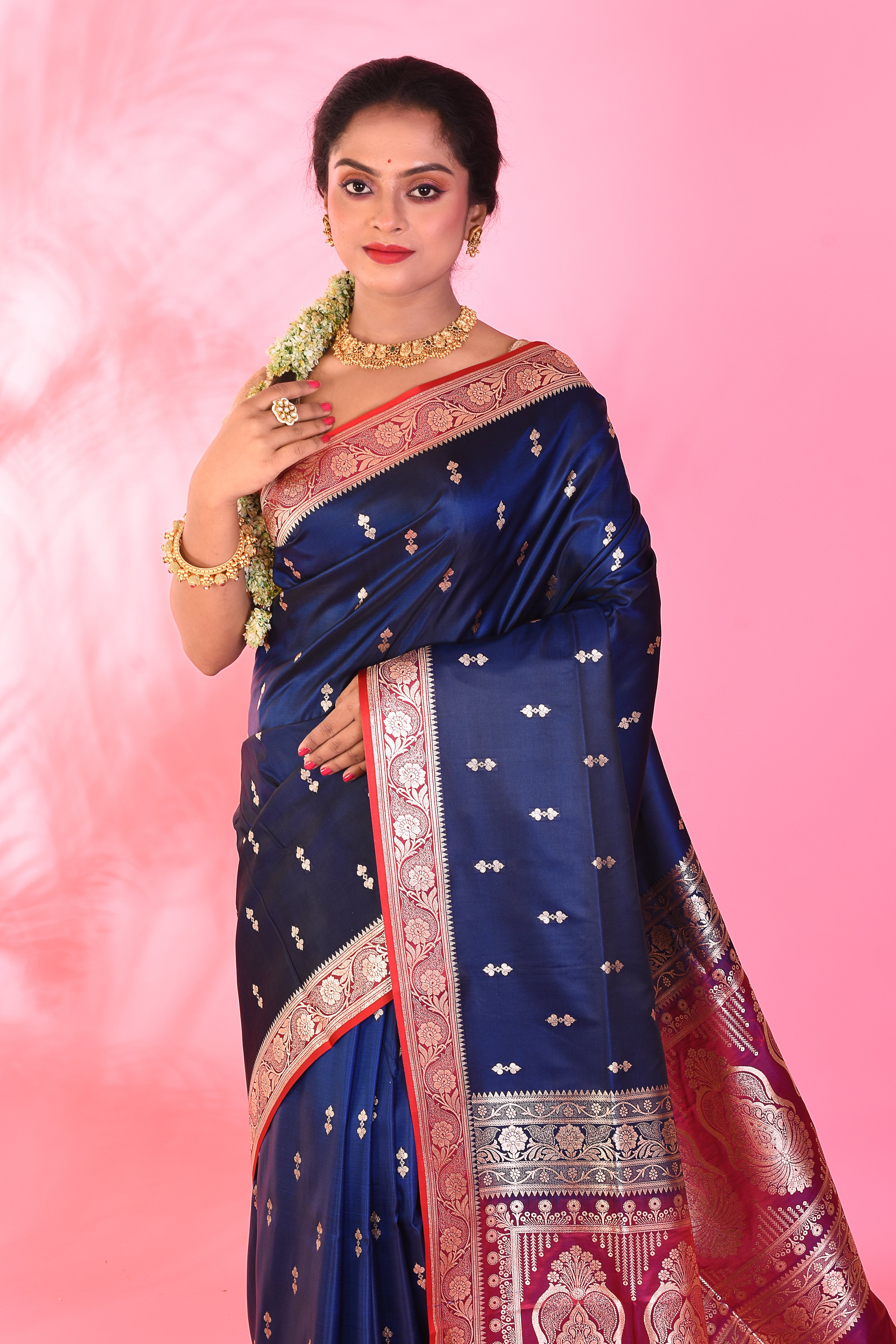 Navy Blue Mushroo Silk Saree - Keya Seth Exclusive