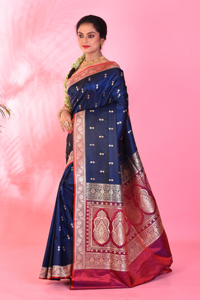 Navy Blue Mushroo Silk Saree - Keya Seth Exclusive