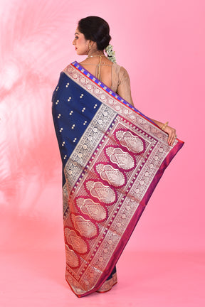 Navy Blue Mushroo Silk Saree - Keya Seth Exclusive