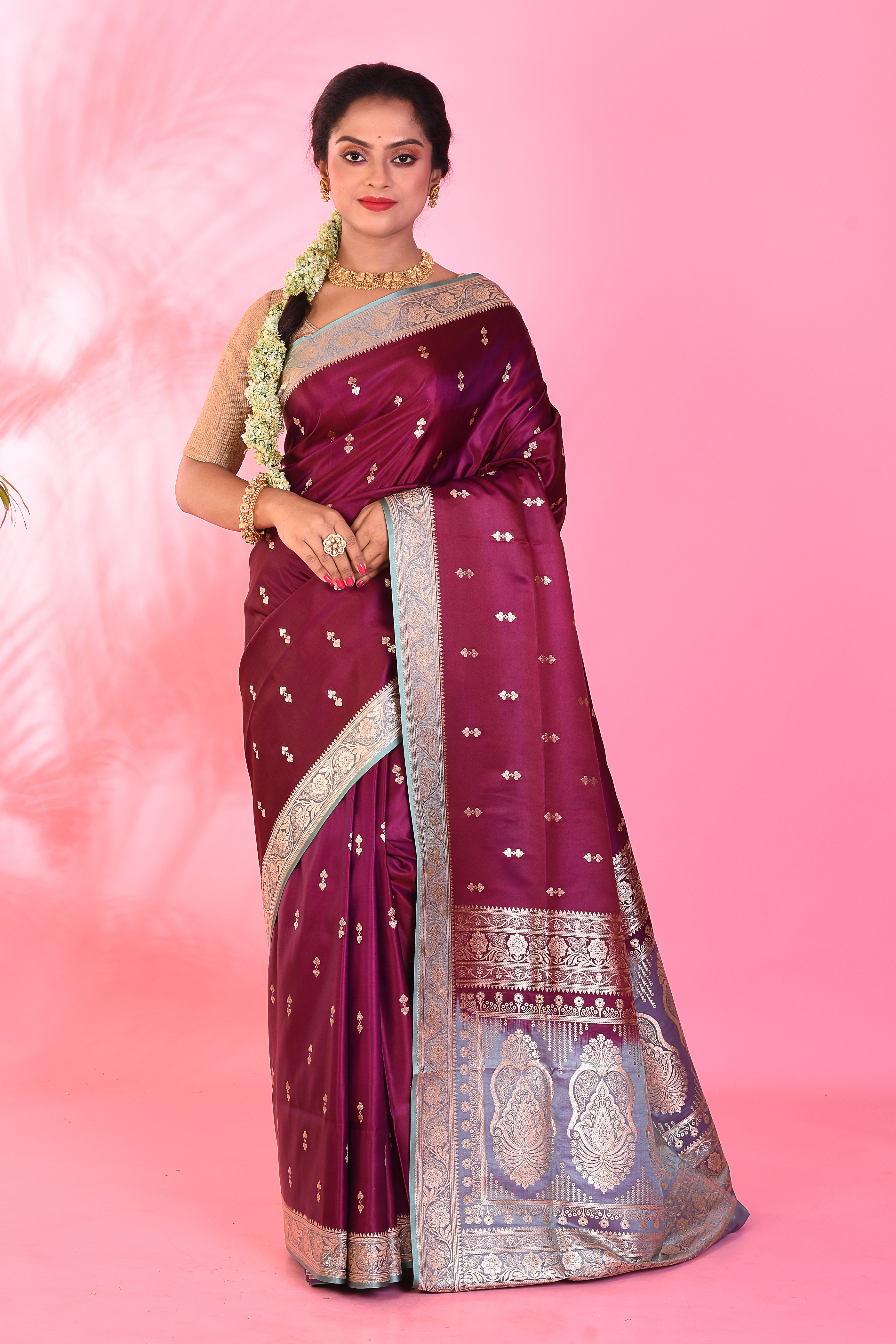Wine Mushroo Silk Saree - Keya Seth Exclusive