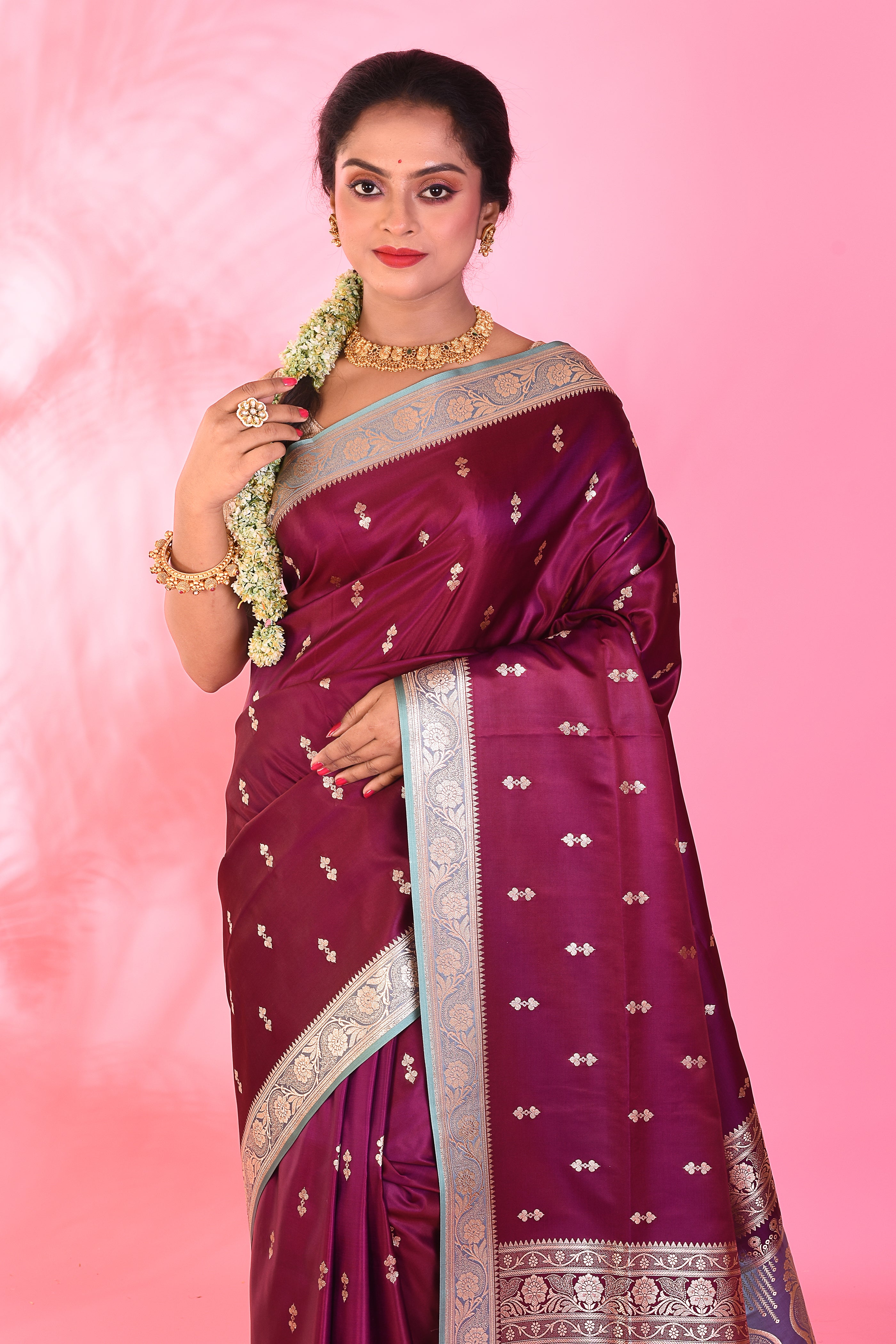 Wine Mushroo Silk Saree - Keya Seth Exclusive