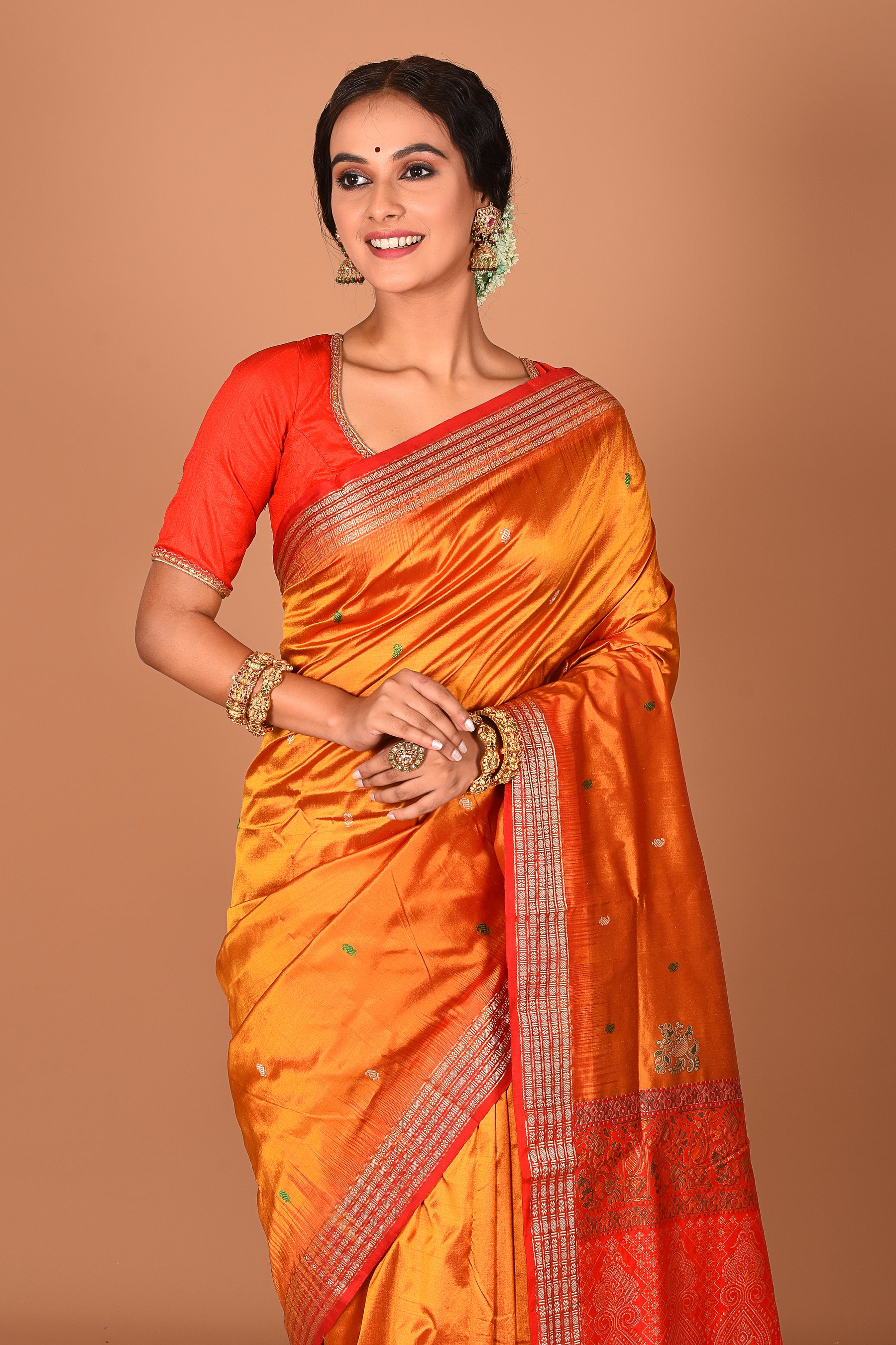 Mustard Pure Bomkai Saree - Keya Seth Exclusive