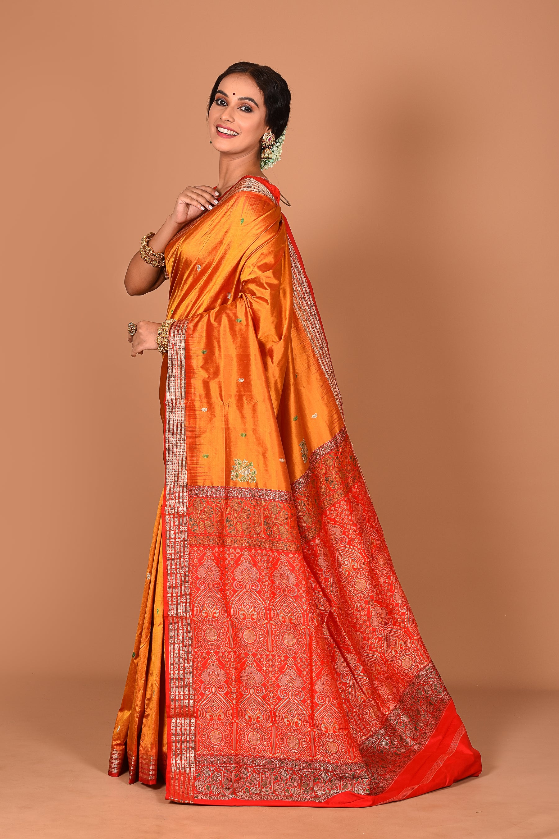 Mustard Pure Bomkai Saree - Keya Seth Exclusive