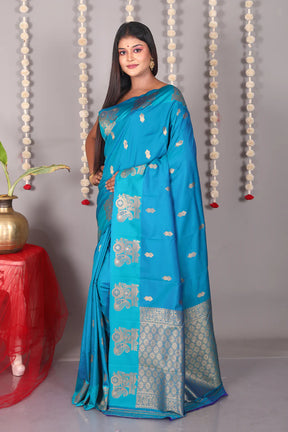 Blue Blended Mashru Silk Saree - Keya Seth Exclusive