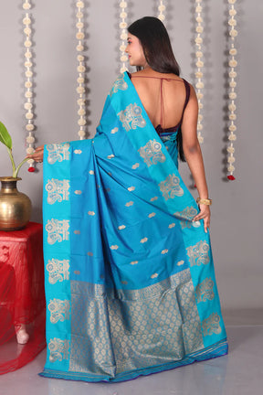 Blue Blended Mashru Silk Saree - Keya Seth Exclusive