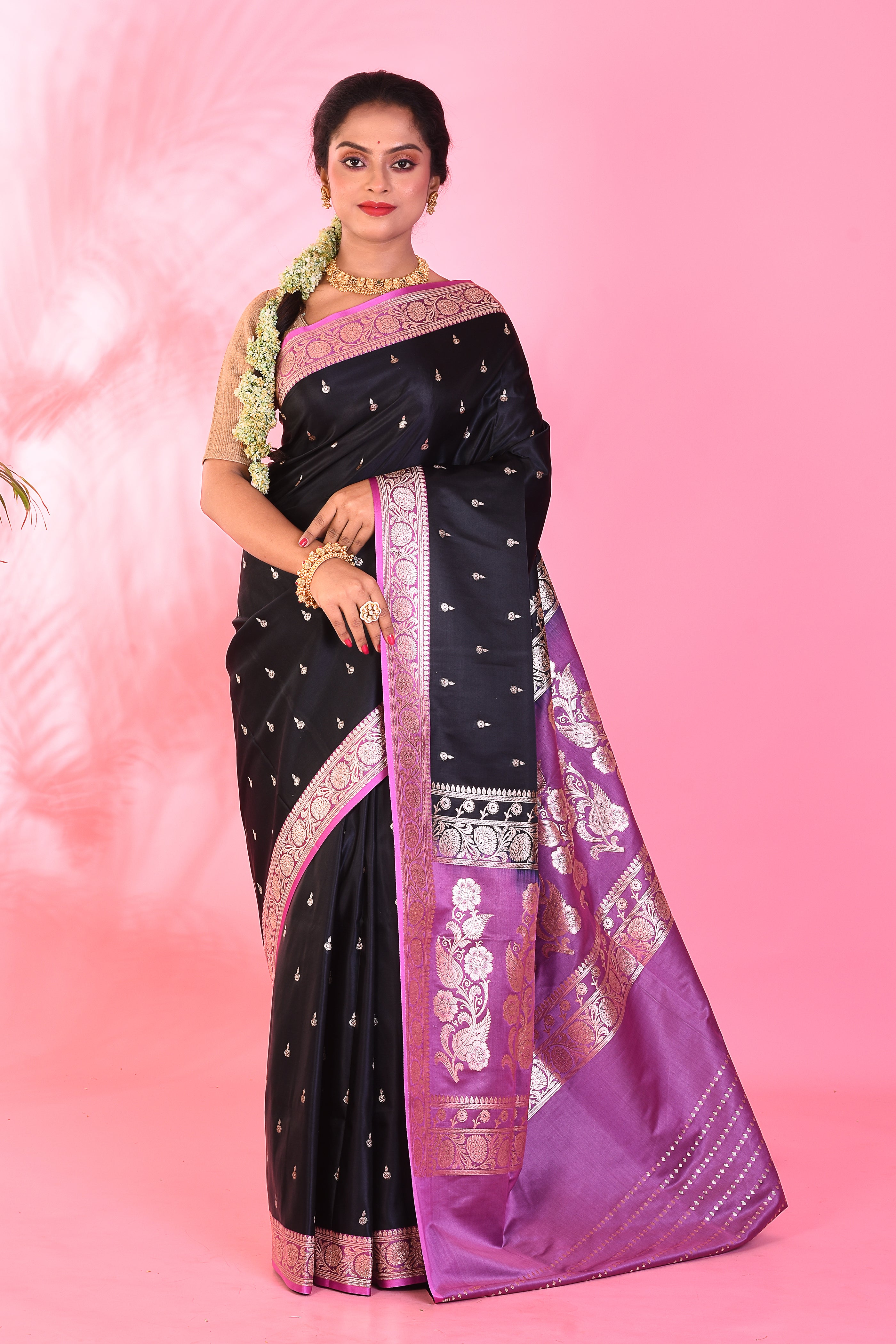 Black Mushroo Silk Saree - Keya Seth Exclusive