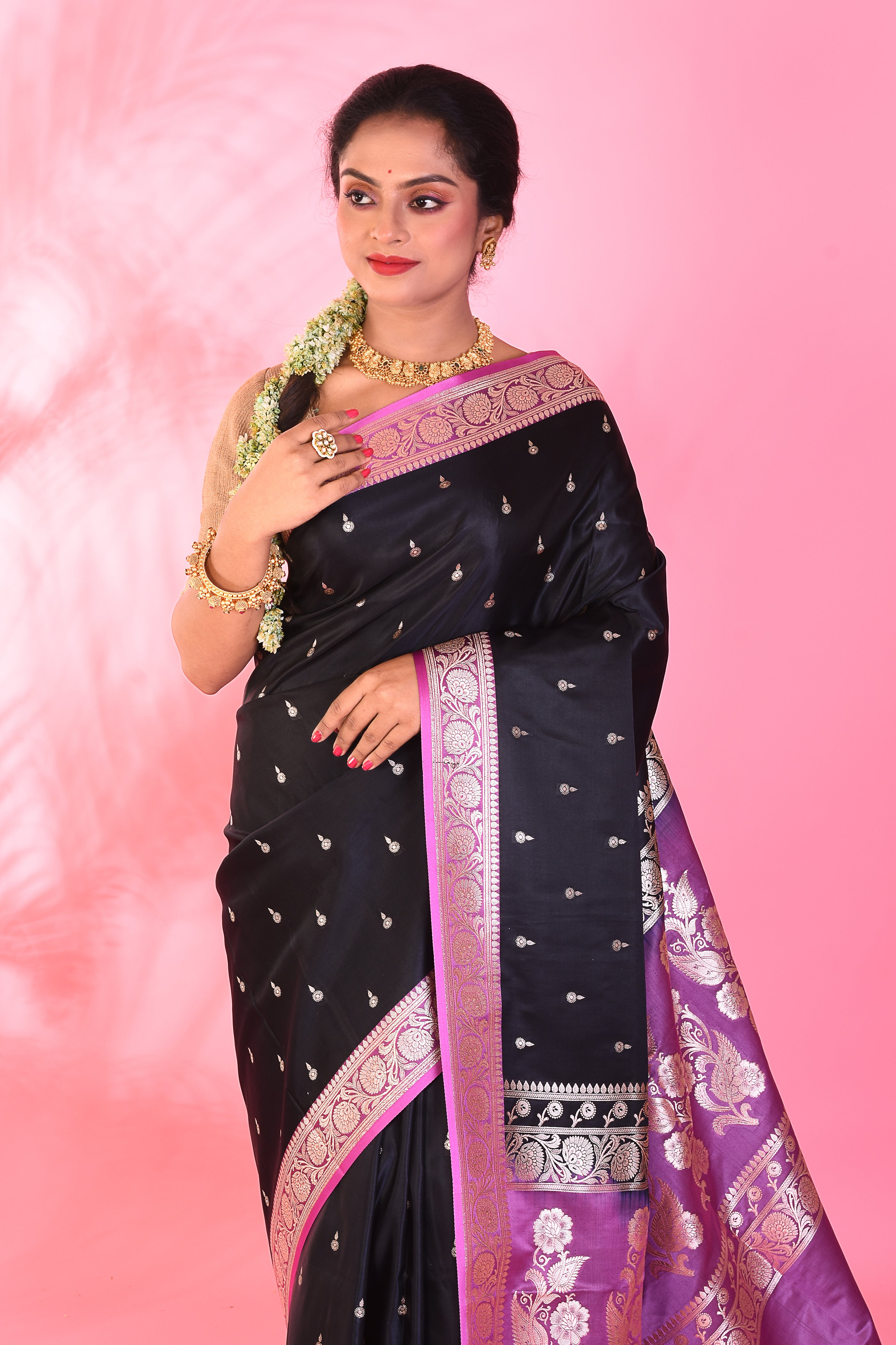 Black Mushroo Silk Saree - Keya Seth Exclusive