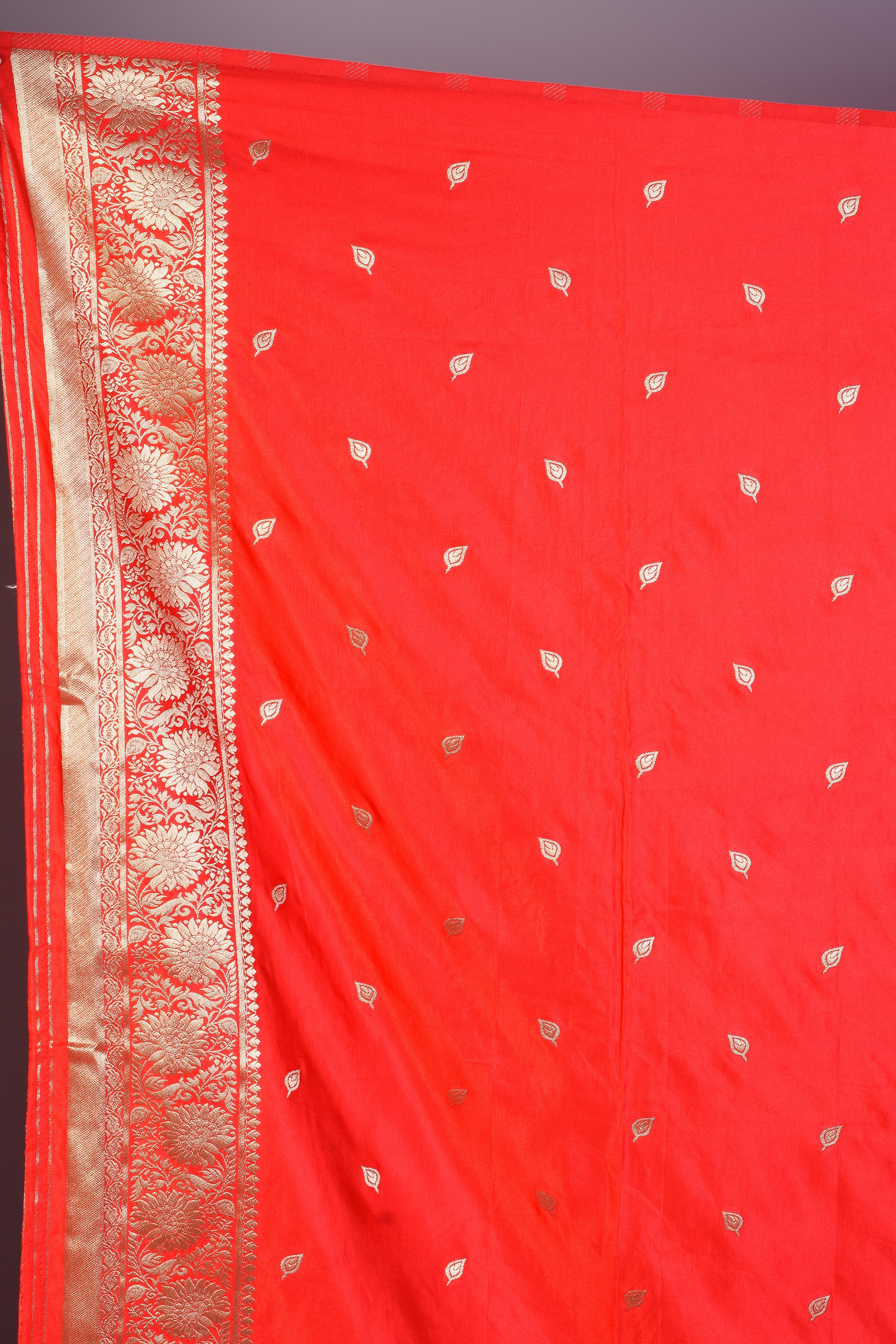 Red Blended Satin Silk Saree with Golden Zari - Keya Seth Exclusive