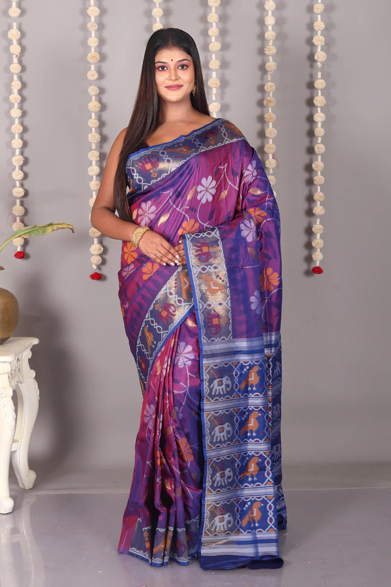 Dual Tone Pureplw Blended Ikkat Silk Saree - Keya Seth Exclusive