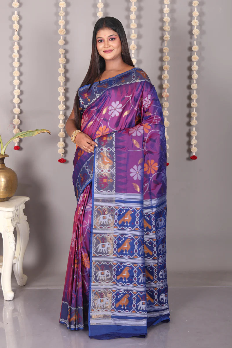 Dual Tone Pureplw Blended Ikkat Silk Saree - Keya Seth Exclusive