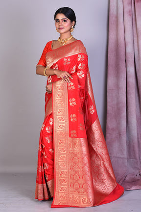 Red Blended Organza Saree with Golden Zari - Keya Seth Exclusive