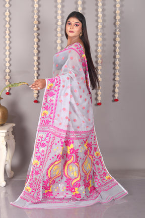 Grey Cotton Jamdani Saree - Keya Seth Exclusive