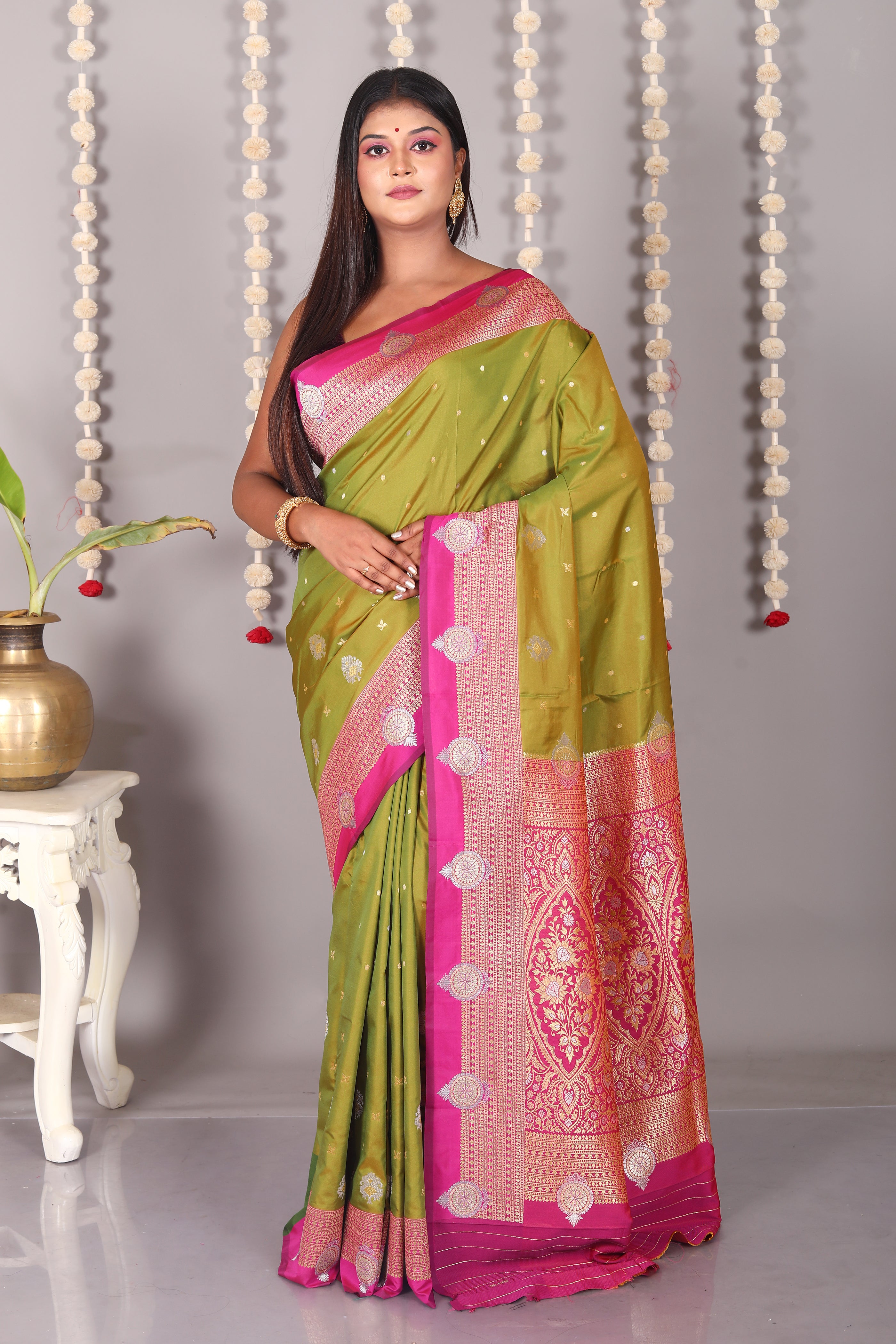 Olive Blended Katan Silk Saree - Keya Seth Exclusive