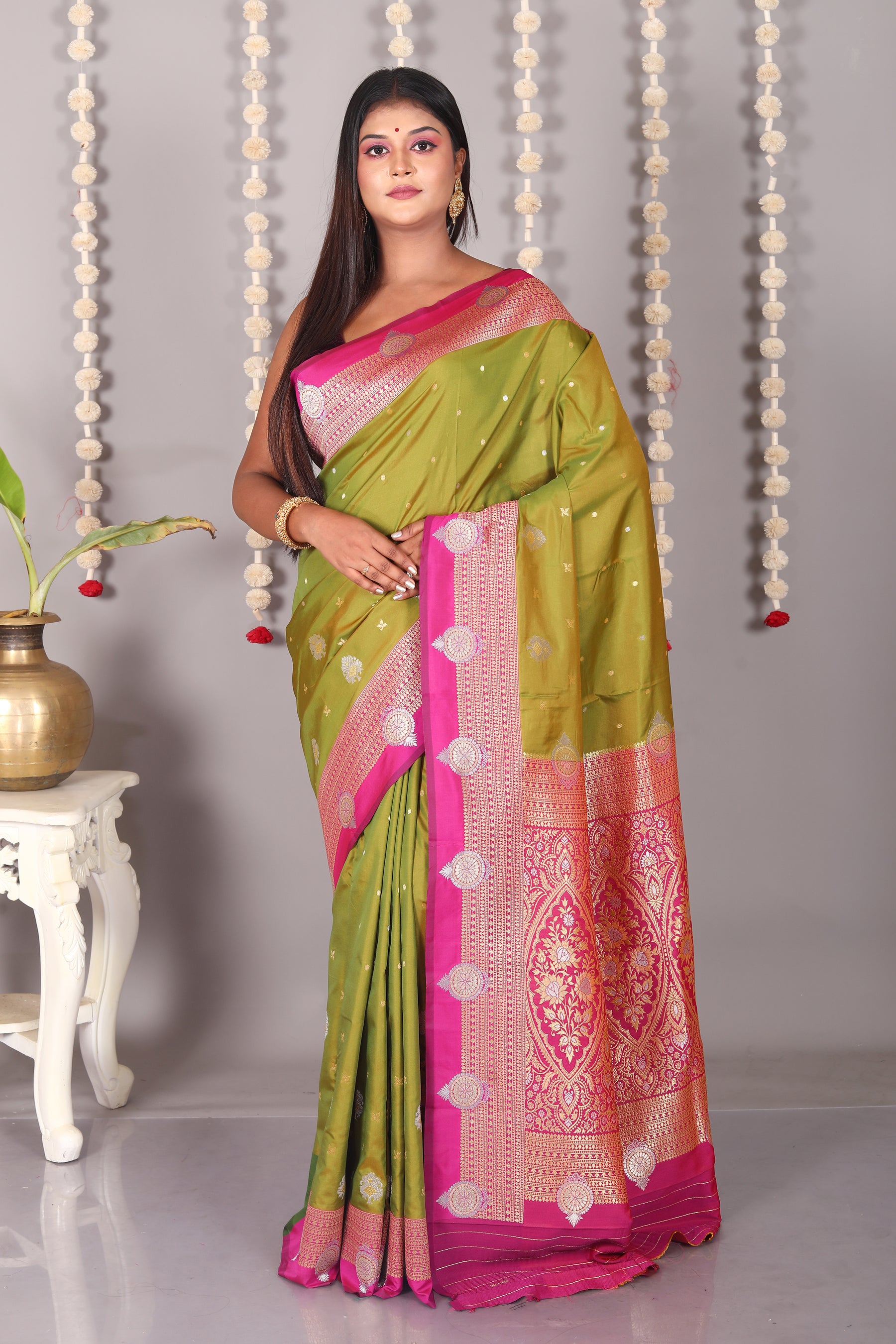 Olive Blended Katan Silk Saree - Keya Seth Exclusive