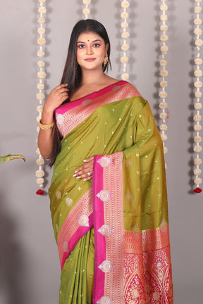 Olive Blended Katan Silk Saree - Keya Seth Exclusive