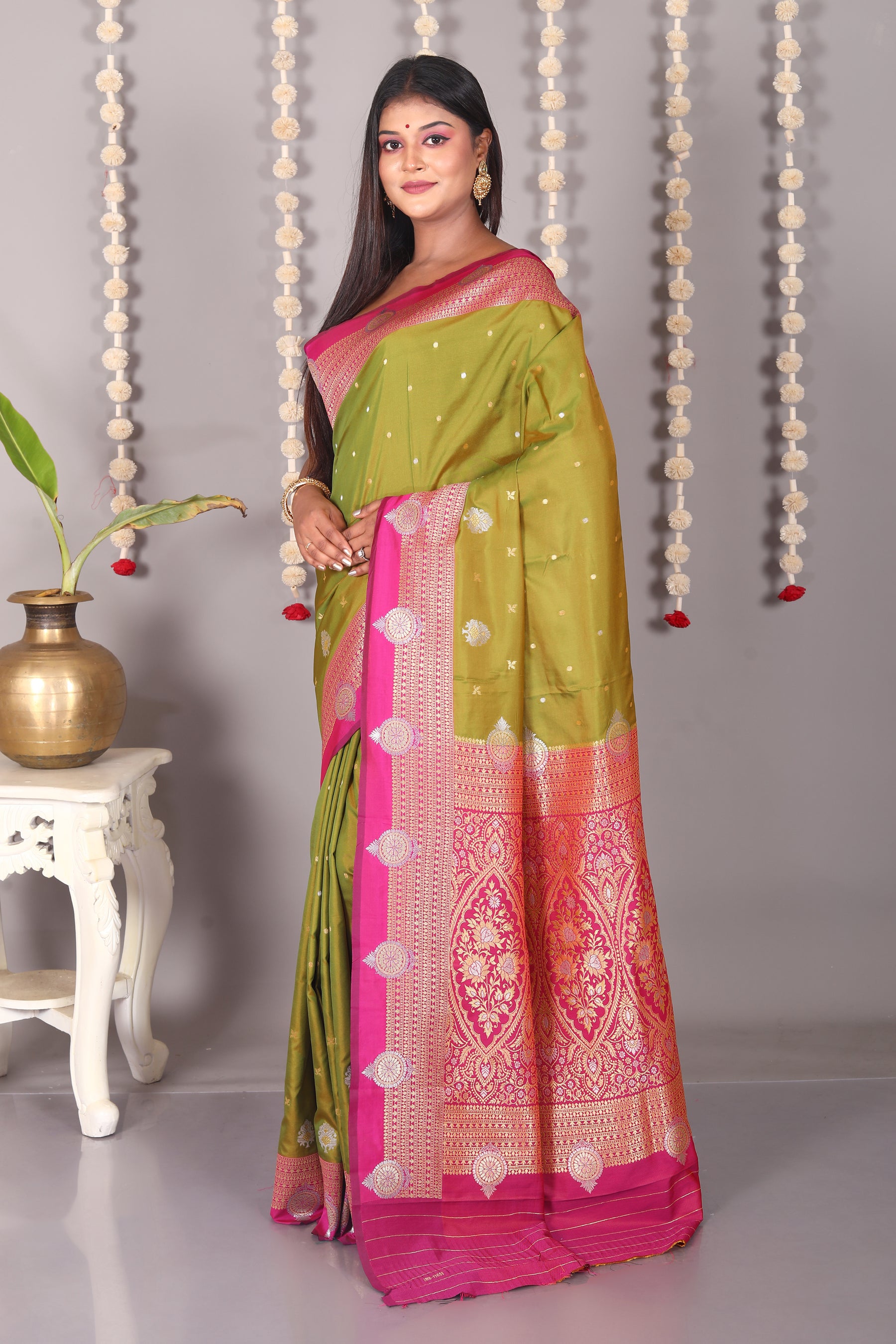 Olive Blended Katan Silk Saree - Keya Seth Exclusive