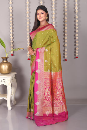 Olive Blended Katan Silk Saree - Keya Seth Exclusive